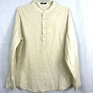 Coofandy Shirt Mens‎ Sz 2XL Beige Ivory Cotton Hemp Blend Banded Collar Casual